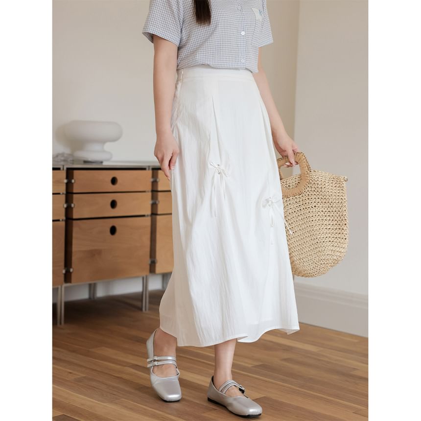 Plus Size High Rise Plain Bow Maxi A-Line Skirt