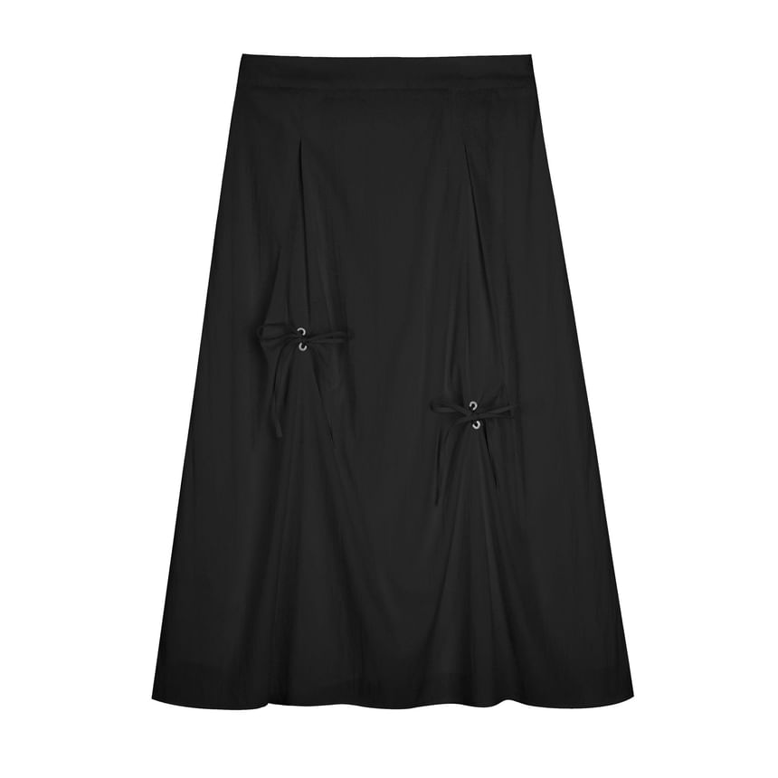 Plus Size High Rise Plain Bow Maxi A-Line Skirt
