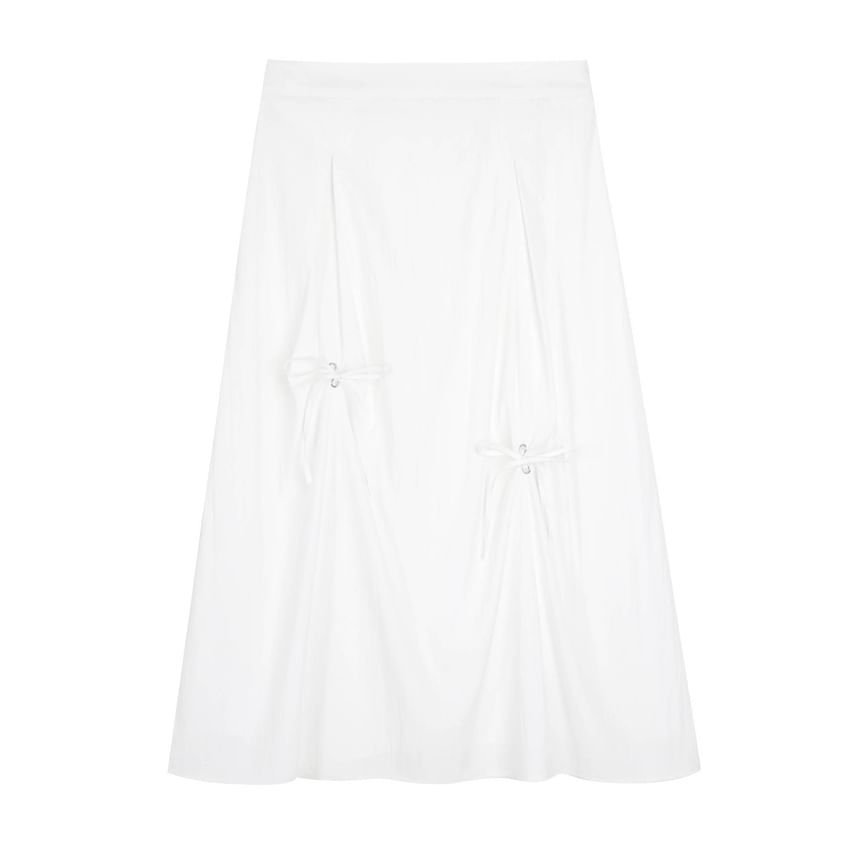 Plus Size High Rise Plain Bow Maxi A-Line Skirt