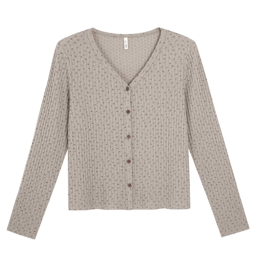 Plus Size V-Neck Floral Ribbed Cardigan