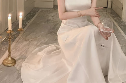 Sleeveless Square Neck Plain Midi Party Dress