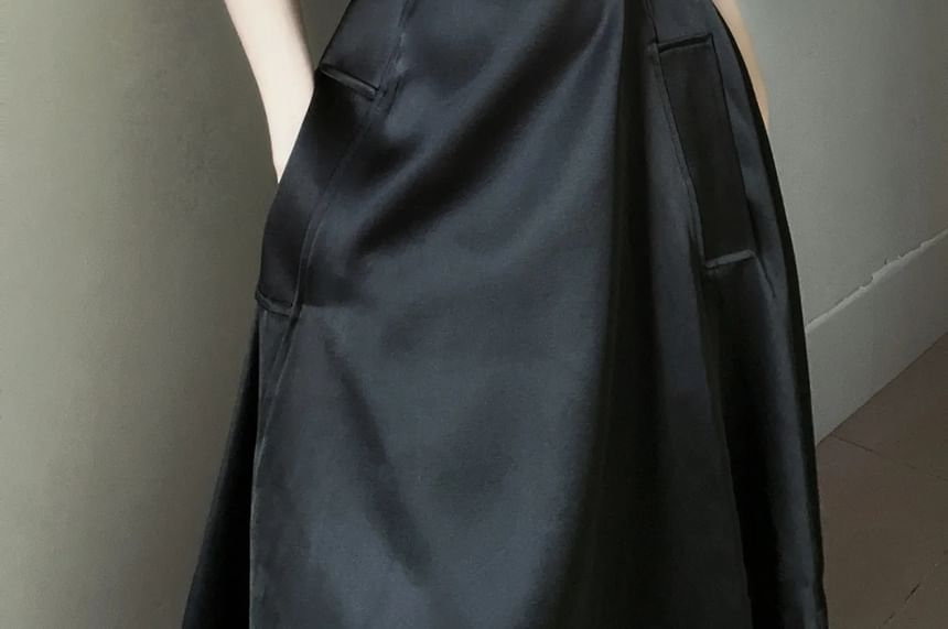 Sleeveless Square Neck Plain Midi Party Dress