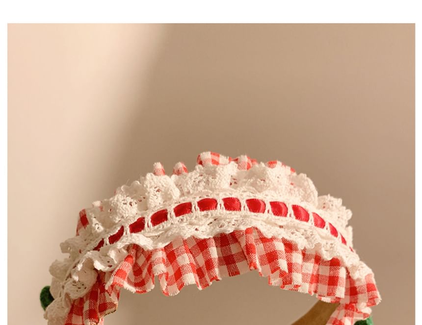 Plaid Detail Cherry Ruffle Headband