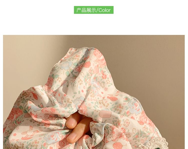 Scrunchie Floral Applique Print Square Cherry