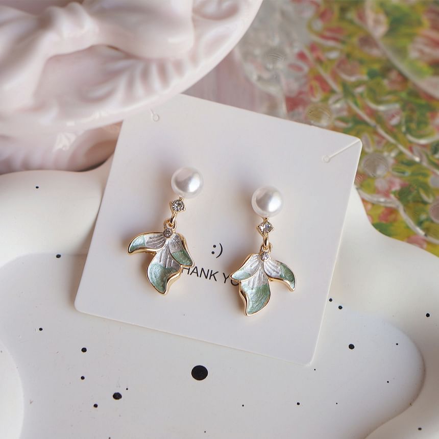Drop Flower Rhinestone Pearl Faux Earring Clip-On /