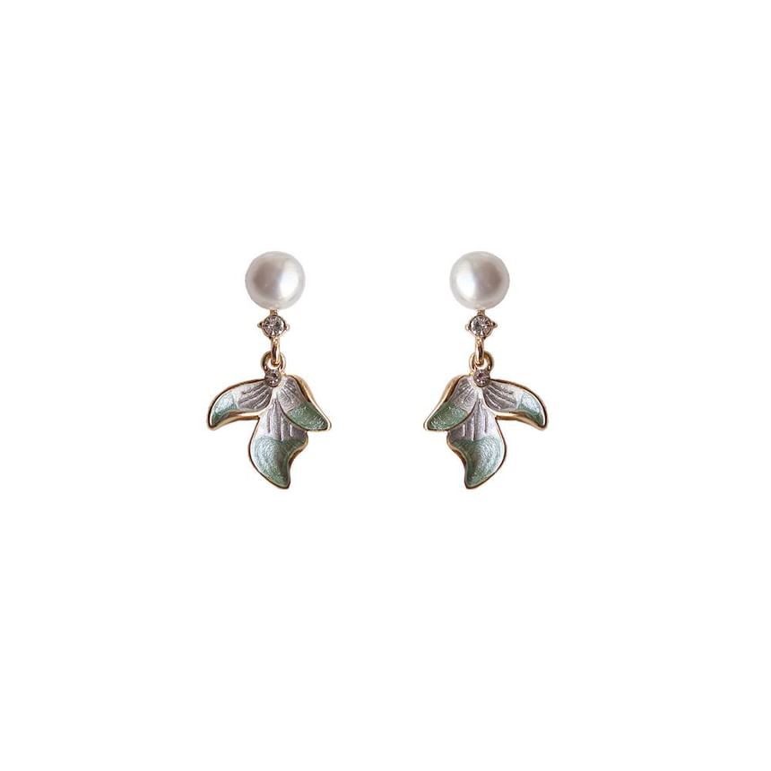 Drop Flower Rhinestone Pearl Faux Earring Clip-On /