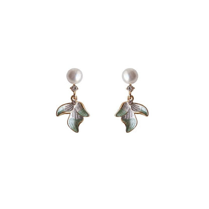 Drop Flower Rhinestone Pearl Faux Earring Clip-On /