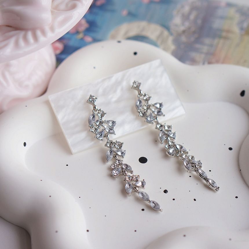 Rhinestone Leaf Drop Earring Clip-On /