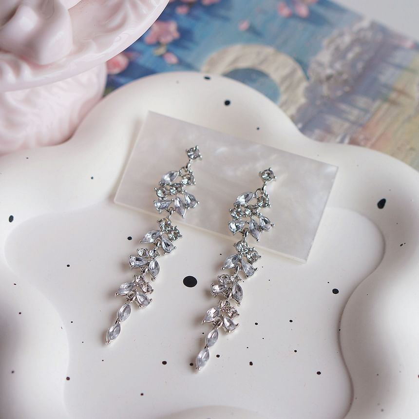 Rhinestone Leaf Drop Earring Clip-On /
