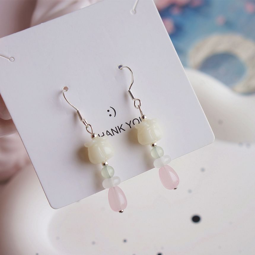Earring Hook / Beaded Clip-On Flower Drop