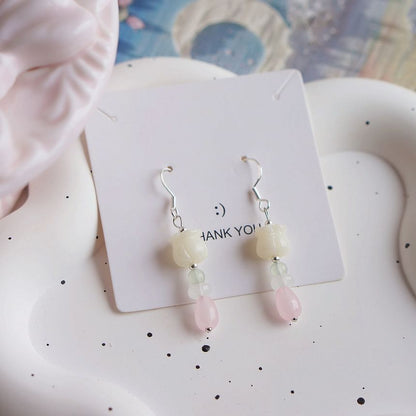 Earring Hook / Beaded Clip-On Flower Drop