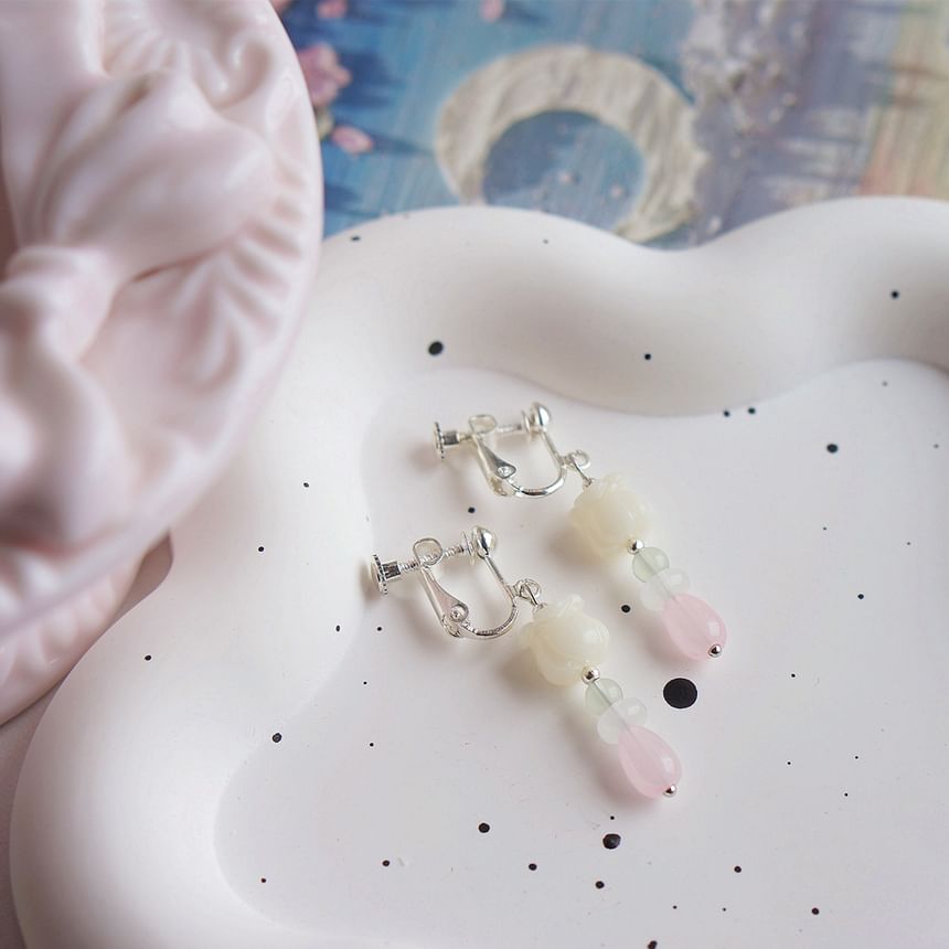 Earring Hook / Beaded Clip-On Flower Drop