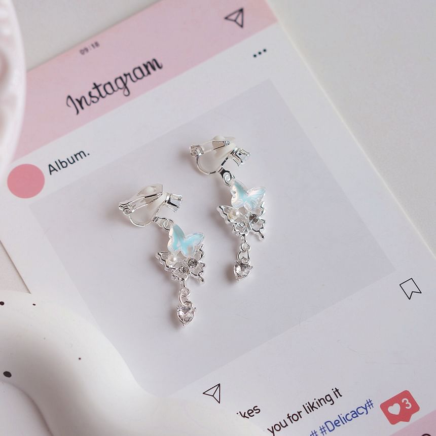 Clip-On Earring Butterfly Rhinestone Pearl Faux / Drop