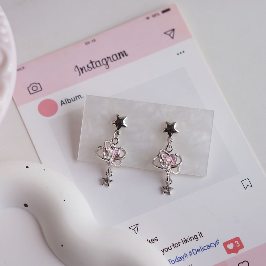 Star Heart Rhinestone / Drop Clip-On Earring
