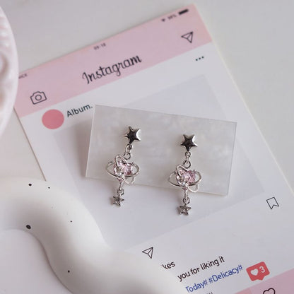 Star Heart Rhinestone / Drop Clip-On Earring