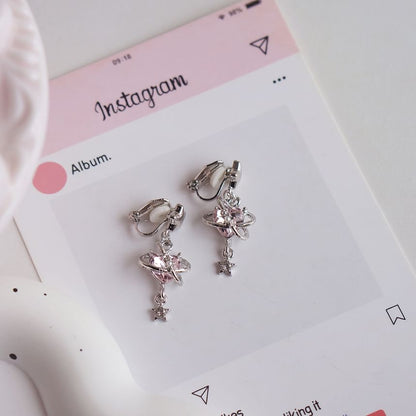 Star Heart Rhinestone / Drop Clip-On Earring