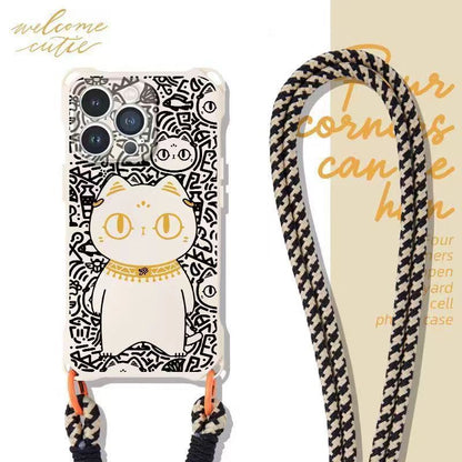 Set Lanyard Strap Cat Phone Case /
