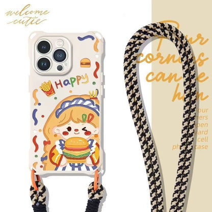 Case / Lanyard Strap Phone Set Girl Burger