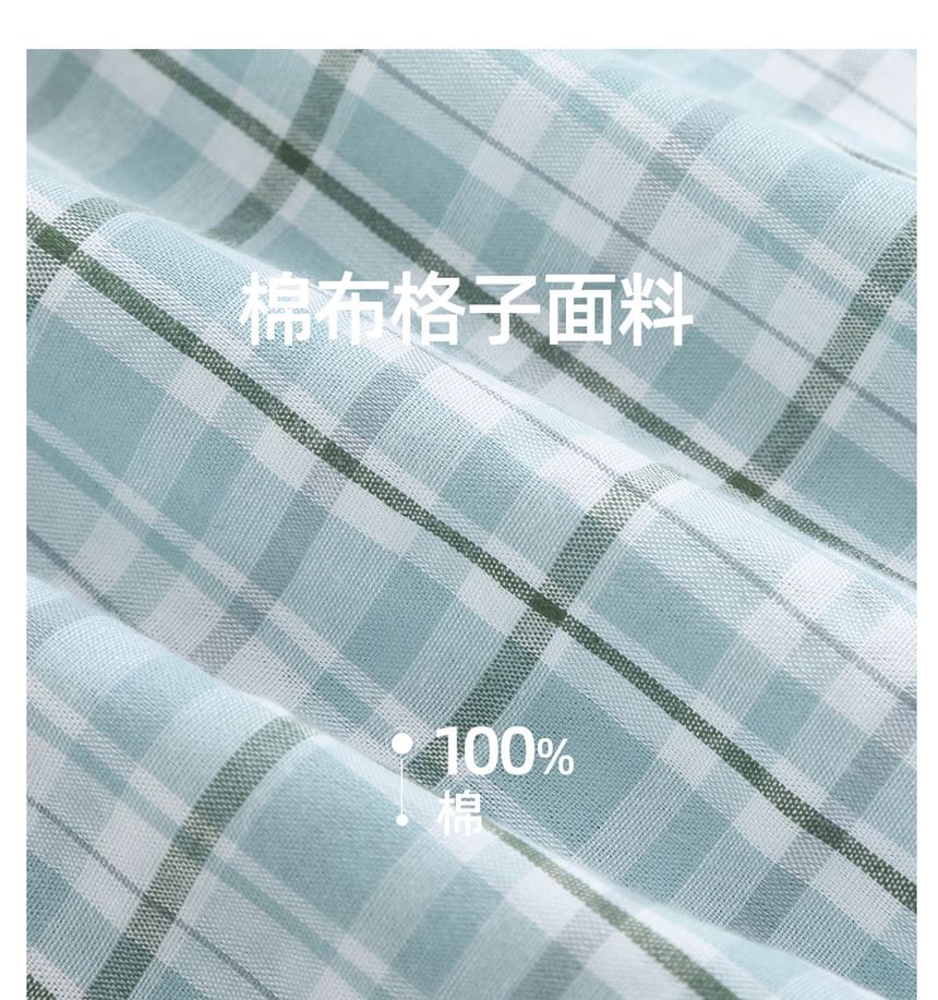 Long-Sleeve Plaid Button-Up Shirt / Scoop Neck Lettering Embroidered Midi Tank Dress