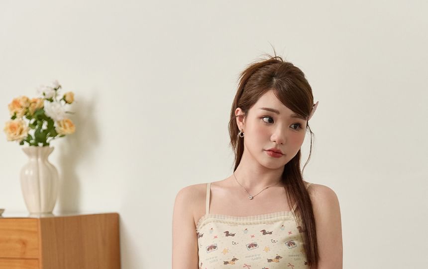 Cartoon Print Frill Trim Crop Cami Top