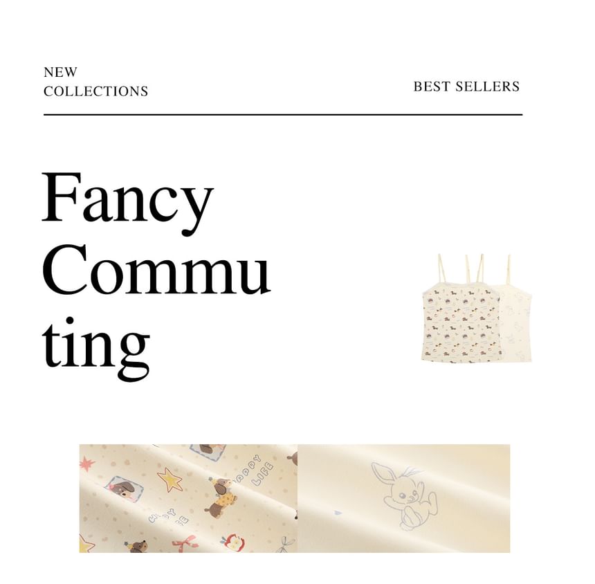 Cartoon Print Frill Trim Crop Cami Top