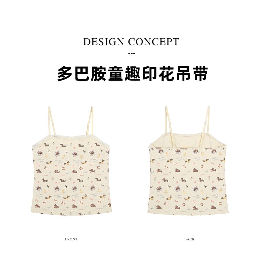 Cartoon Print Frill Trim Crop Cami Top