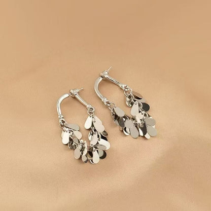 Dangle Fringed Earring Disc Alloy