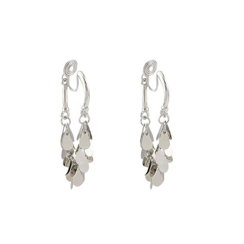 Dangle Fringed Earring Disc Alloy