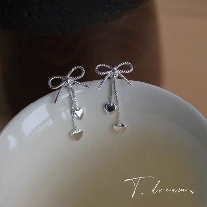 Earring Heart Bow Dangle Alloy