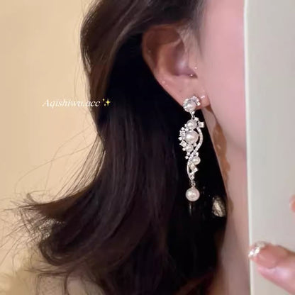 Pearl Dangle Earring Faux Alloy