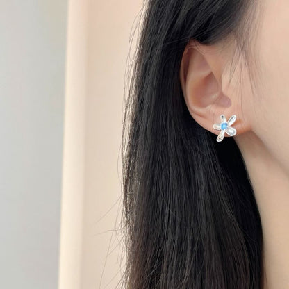 Stud Earring Alloy Rhinestone Floral
