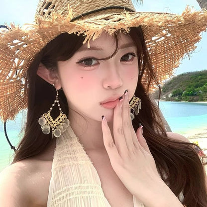 Earring Alloy Chandelier Disc Shell