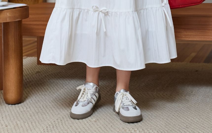 Plus Size High Rise Plain Bow Detail Midi A-Line Skirt