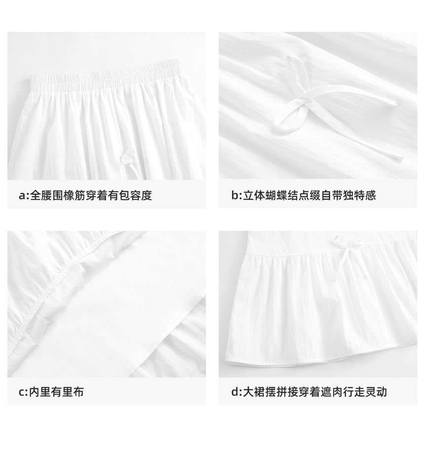 Plus Size High Rise Plain Bow Detail Midi A-Line Skirt