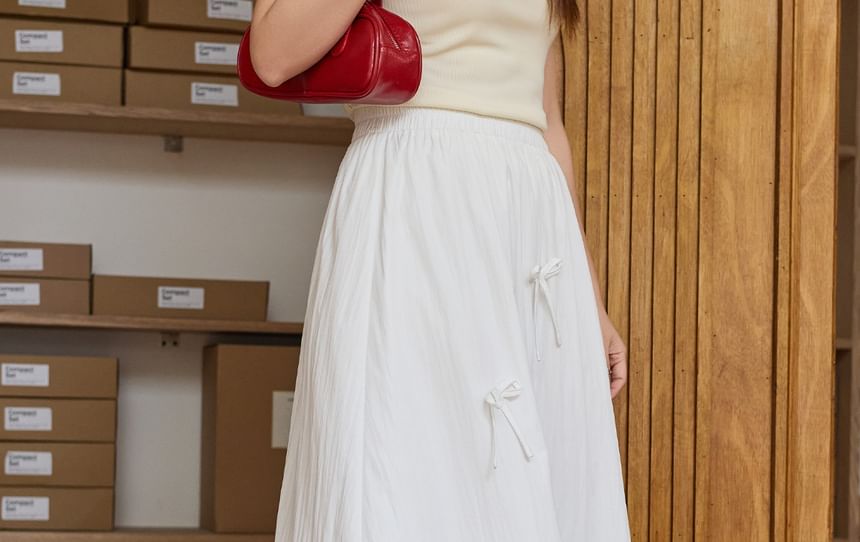 Plus Size High Rise Plain Bow Detail Midi A-Line Skirt