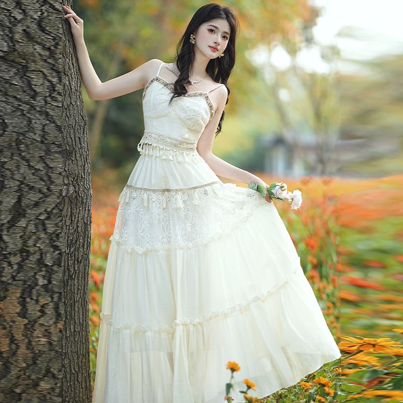 Sleeveless Tasseled Plain Top / High Waist Maxi A-Line Skirt / Jacket / Set