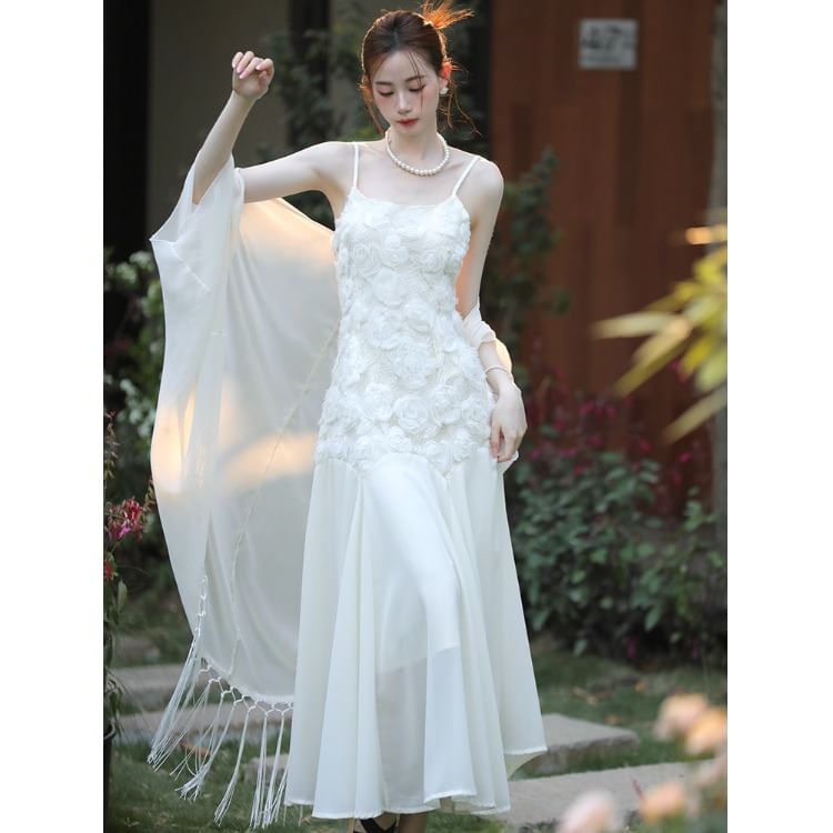 Spaghetti Strap Lace Maxi Dress / Plain Cardigan / Set