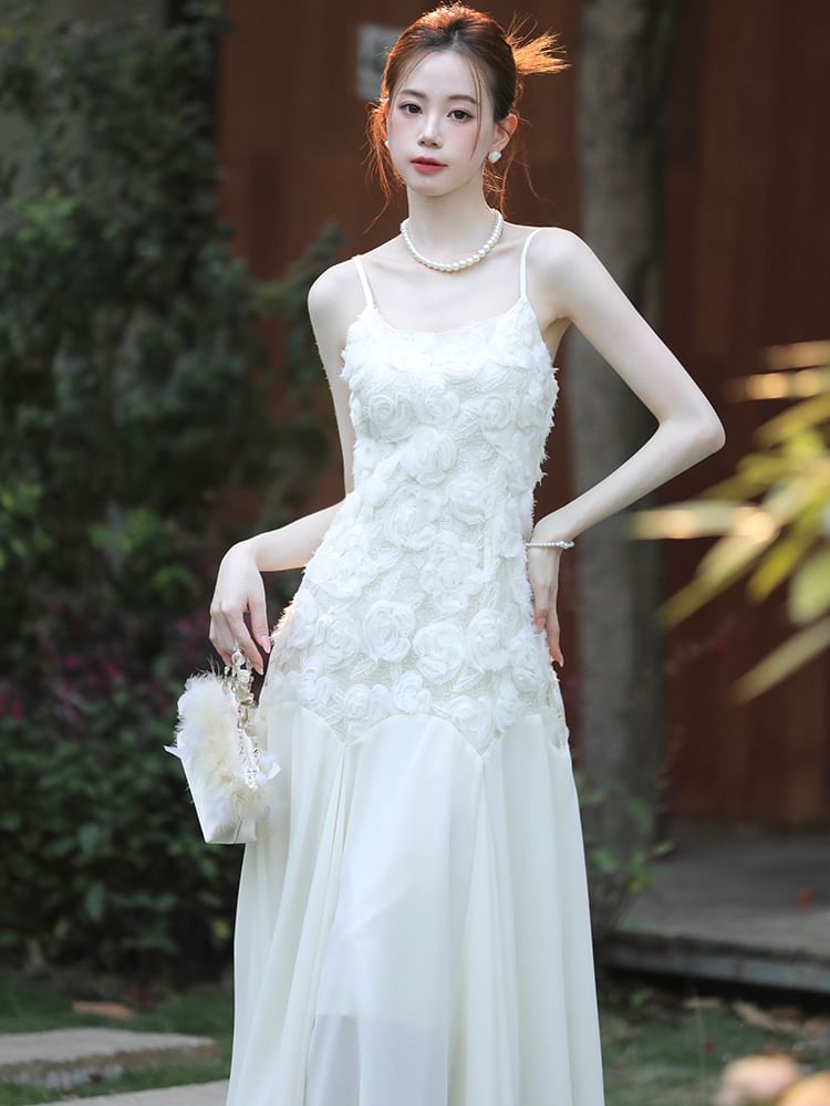 Spaghetti Strap Lace Maxi Dress / Plain Cardigan / Set