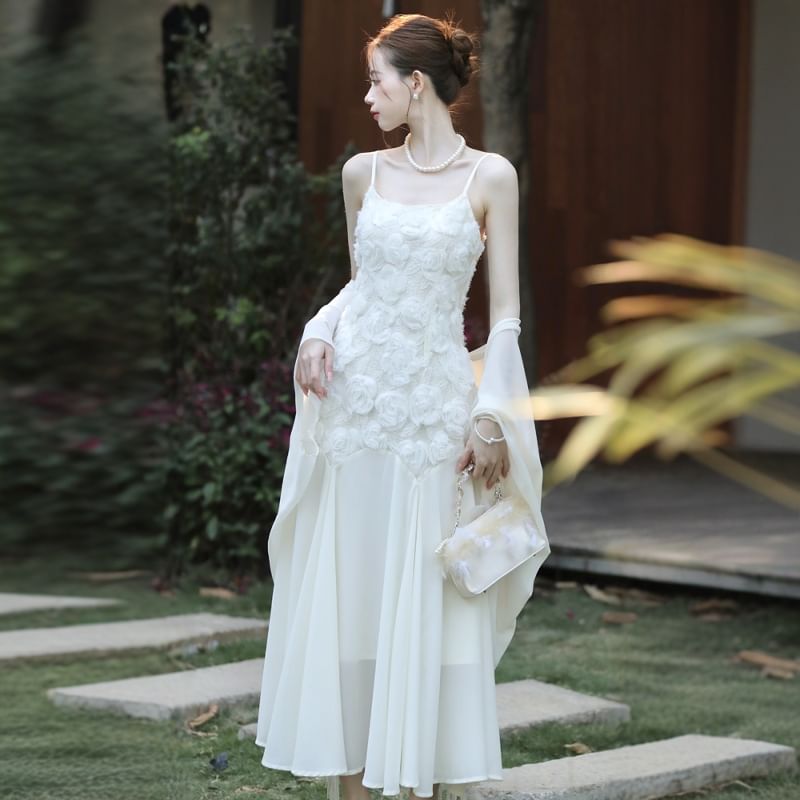 Spaghetti Strap Lace Maxi Dress / Plain Cardigan / Set