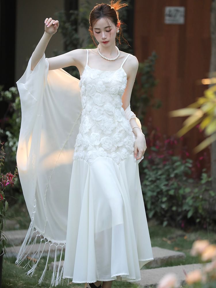 Spaghetti Strap Lace Maxi Dress / Plain Cardigan / Set