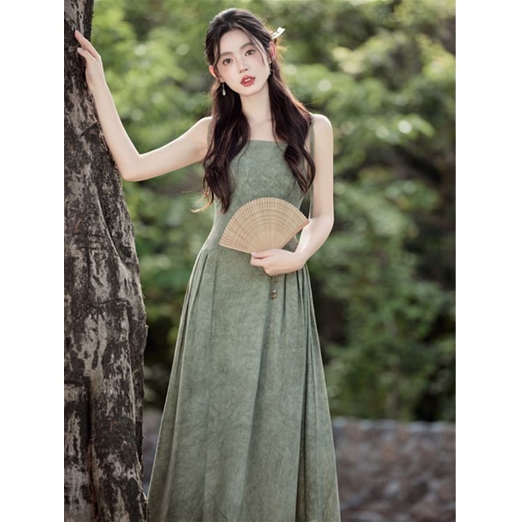 Plain Light Jacket / Spaghetti Strap Maxi A-Line Dress / Set