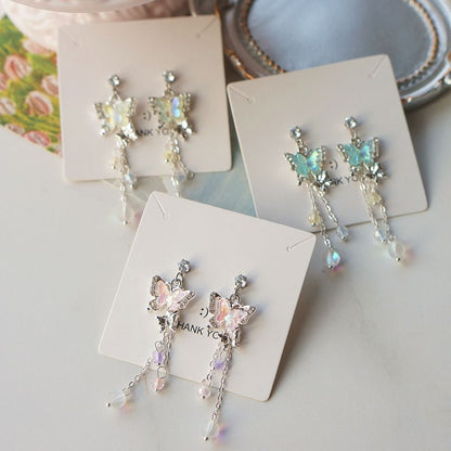 Sterling / Earring 925 Drop Butterfly Silver Bead Clip-On