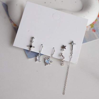 925 Earring Sterling Set Rhinestone Silver Drop of 6: + Huggie Dangle