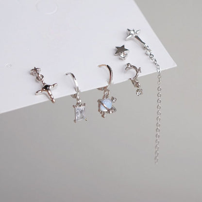 925 Earring Sterling Set Rhinestone Silver Drop of 6: + Huggie Dangle