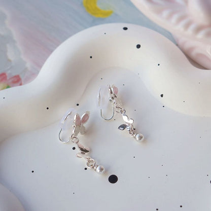 Faux Earring Silver / Sterling 925 Drop Clip-On Butterfly Pearl
