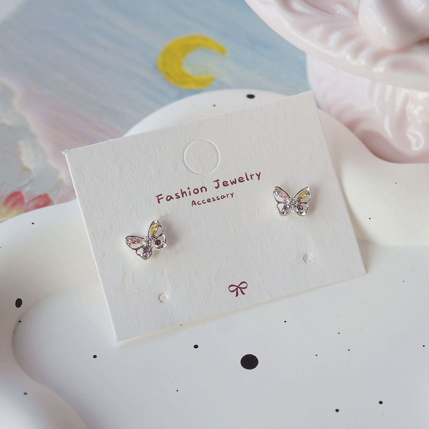 Sterling CZ Butterfly Earring Stud 925 Silver