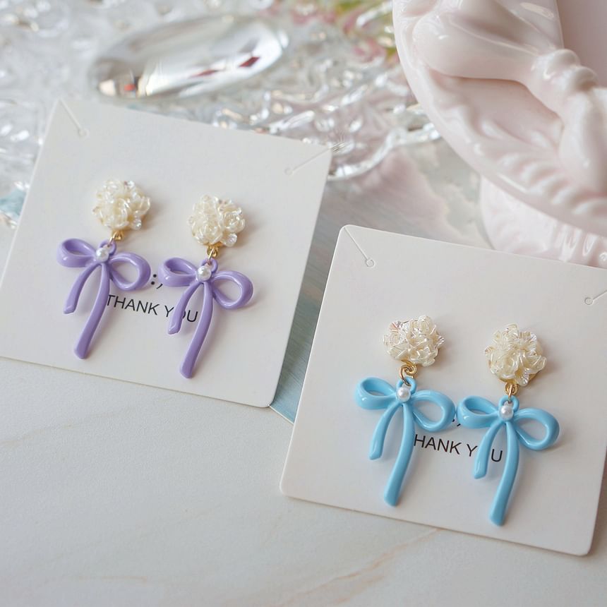 Silver Drop Clip-On / Flower Earring Bow Sterling 925