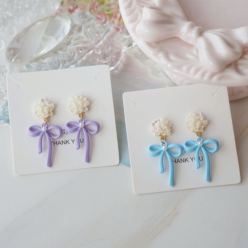 Silver Drop Clip-On / Flower Earring Bow Sterling 925