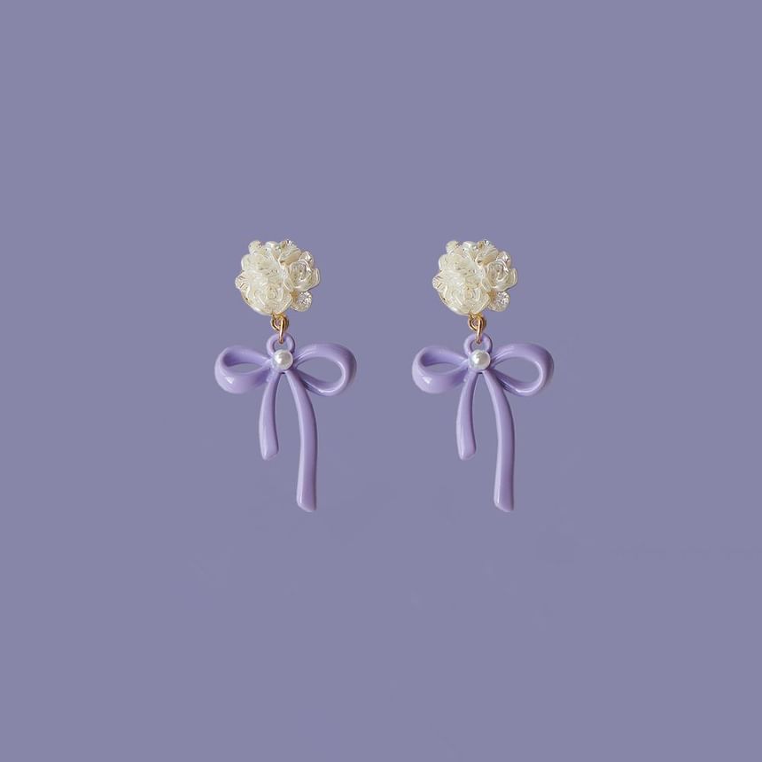 Silver Drop Clip-On / Flower Earring Bow Sterling 925