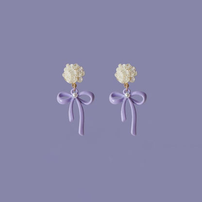 Silver Drop Clip-On / Flower Earring Bow Sterling 925